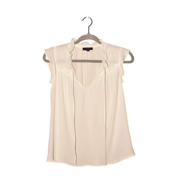 J.CREW NEW $78 White Ruffle Tie Neck Top Flutter Cap Sleeves XS - Picture 1 of 3